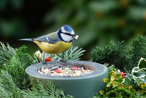 Blue tit feeding on sunflower seeds
